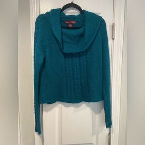 Jones Wear Size L Teal Funnelneck Long Sleeve Lightweight Cable Knit Sweater